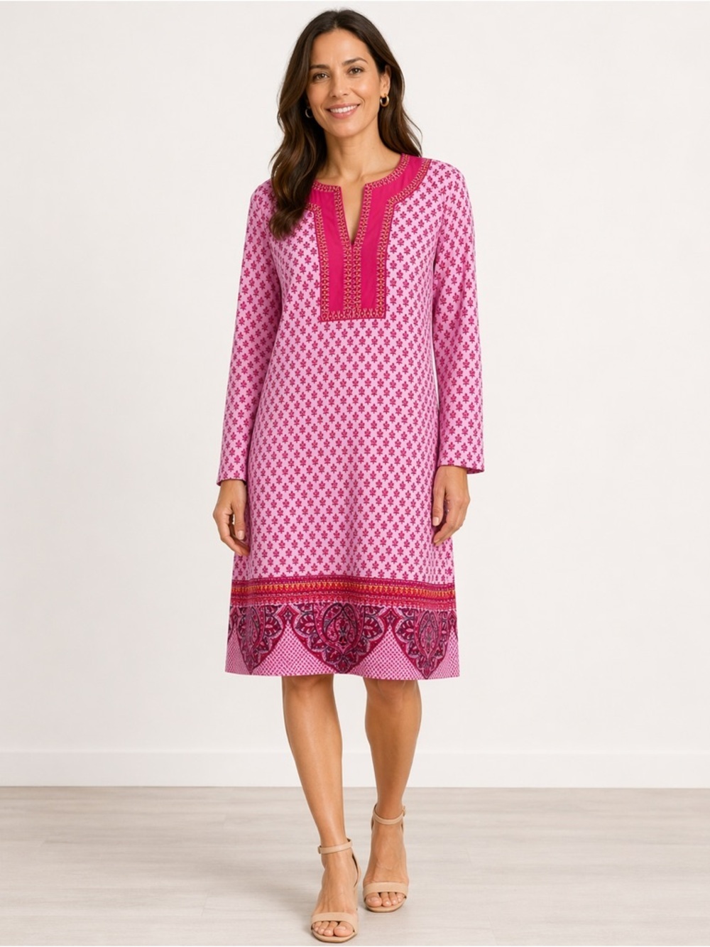 Cabana Life Rosemary Beach Embroidered/Beaded Tunic Dress |Size Large|